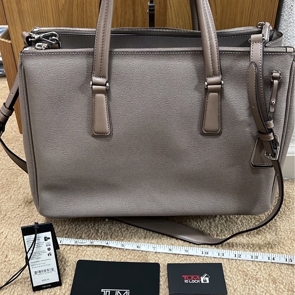 TUMI Stella Double Zip Carry-all Taupe ID Lock 2-way